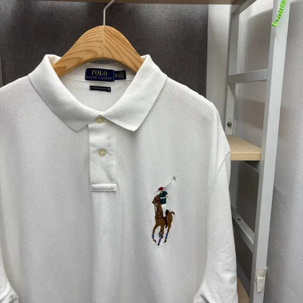 [BUNJANG] Polo Ralph Lauren White Big Pony Embroidered Short Sleeve Polo Shirt / 폴로 랄프로렌 화이트 빅포니 자수 반팔 카라티