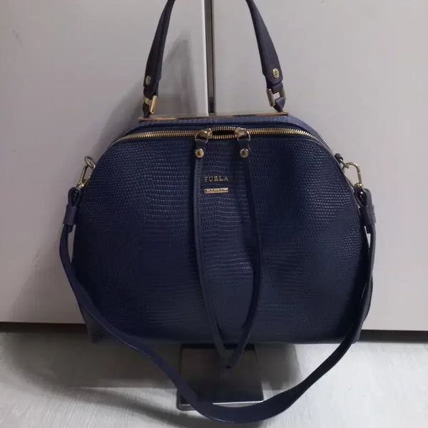[BUNJANG] FURLA Navy Leather Tote Shoulder Bag / 훌라 토트백 겸 숄더백. 야노시호 가방. 네이비