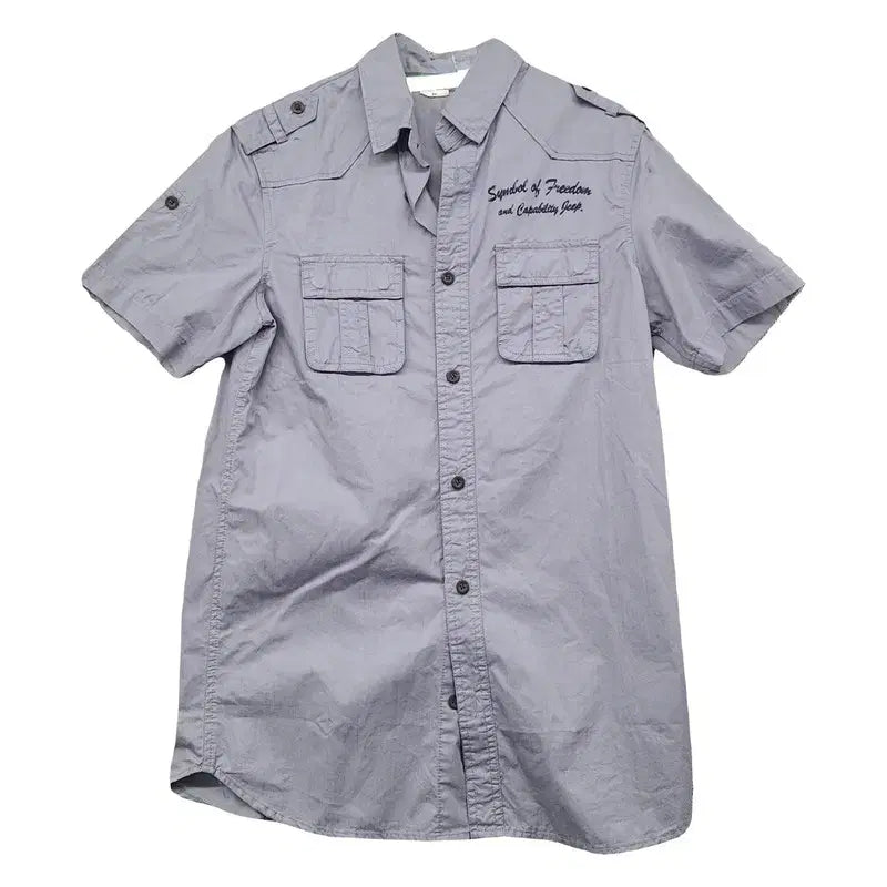 [BUNJANG] Jeep Light Gray Two-Pocket Short-Sleeve Shirt / 지프 라이트 그레이 투포켓 반팔 셔츠 95