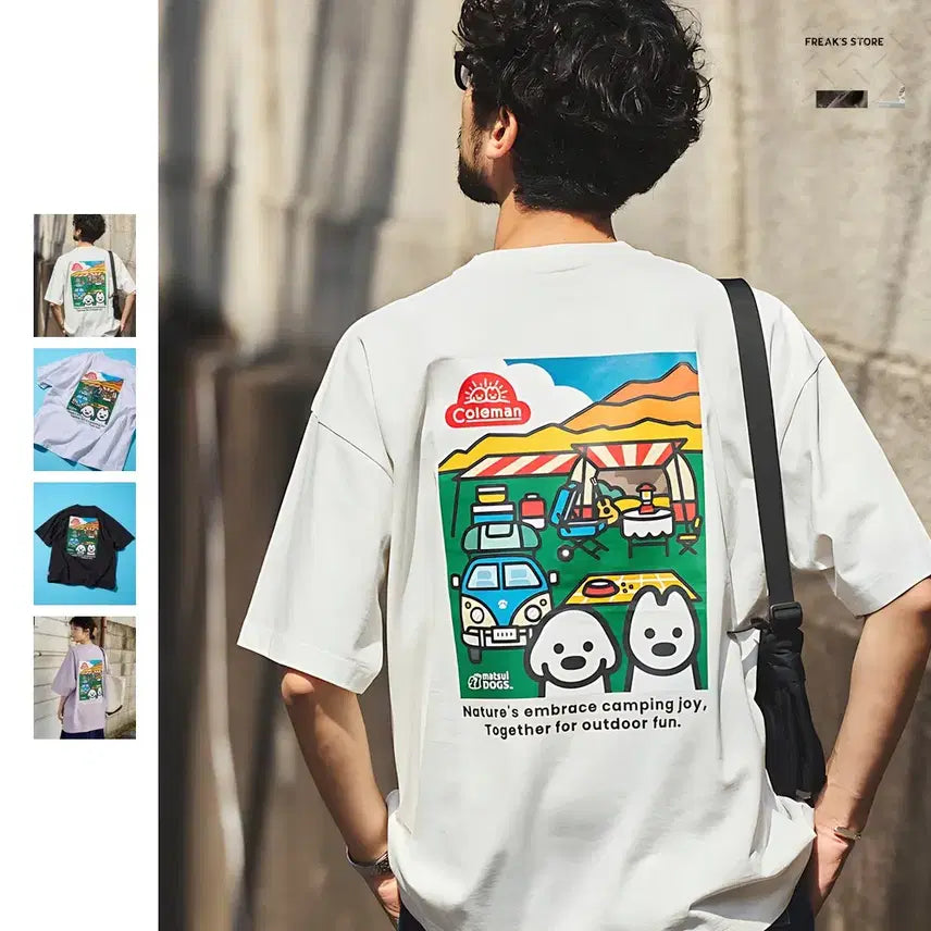 [BUNJANG] Freaks Store x Coleman Camping Joy Graphic Crewneck T-Shirt / 프릭스토어 별주 콜맨 캠핑조이 백프린트 크루넥 티셔츠