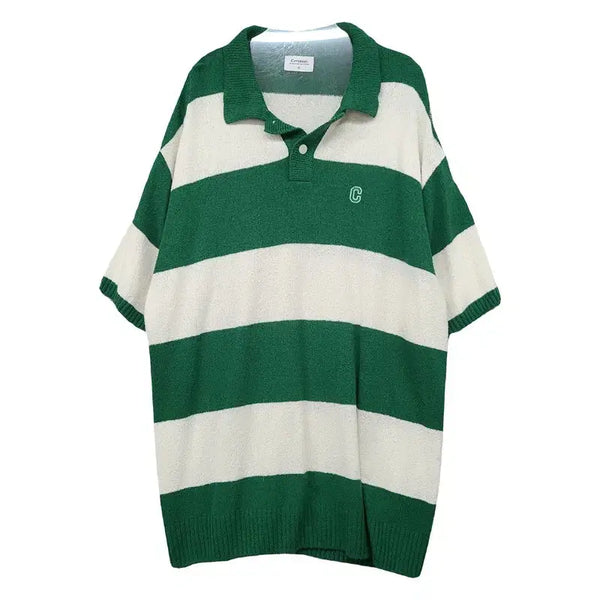 [BUNJANG] Covernat Stripe Green Logo Short Sleeve Polo T-Shirt XL / 커버낫 스트라이프 그린 로고 반팔 카라티 XL
