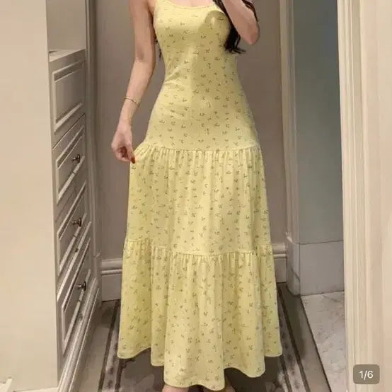 [BUNJANG] Flower Yellow Long Dress + Bandana Set / 플라워 옐로우 롱원피스+반다나 / 새상품 / 쉬인 에이블리 교신가능