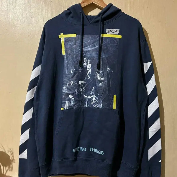 [BUNJANG] Off-White Seeing Things Printed Hoodie Navy / 오프화이트 seeing things 프린팅 후드티 네이비