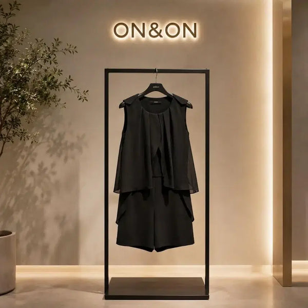 [BUNJANG] On&On Black Chiffon Layered Jumpsuit Size S / 온앤온(on&on) 블랙 쉬폰 레이어드 점프슈트 (사이즈 1 / S )