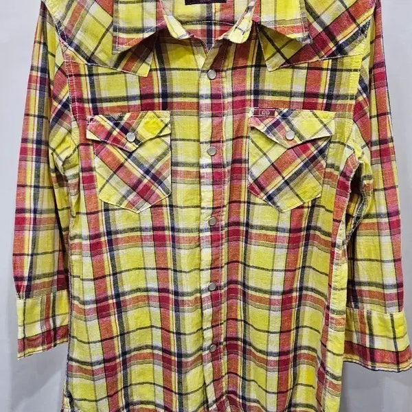 [BUNJANG] Earth x Lee Linen Blend Check Western Shirt SS / 일본 earth X Lee 콜라보 린넨혼방 체크 웨스턴남방  ssu