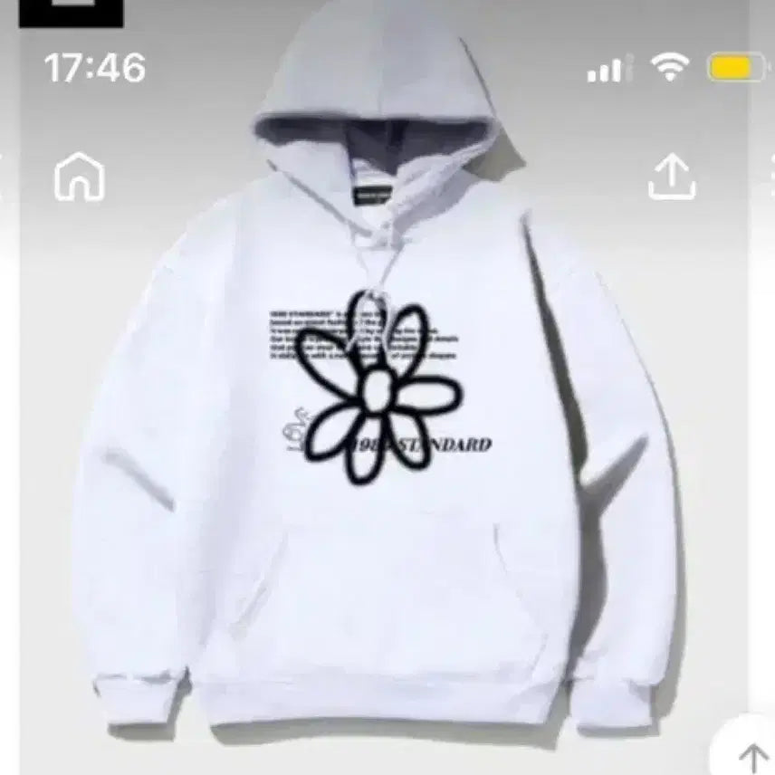 [BUNJANG] 1989 STANDARD BW Flower Hoodie White / 1989스탠다드 BW 플라워 후드티 화이트
