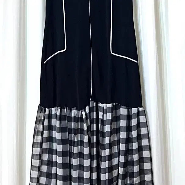 [BUNJANG] Black Check Sleeveless Knit Chiffon Dress / 블랙 체크 배색 나시 니트 쉬폰 원피스55-55반 상태 양호
