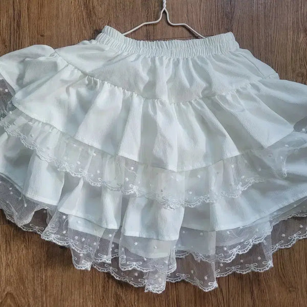 [BUNJANG] Chiffon Lace Frill Skirt White / 쉬폰 레이스 프릴 스커트 화이트