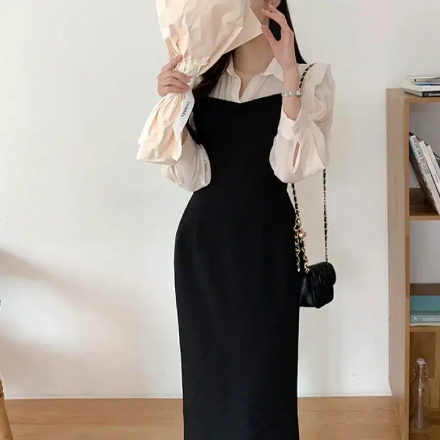 [BUNJANG] Blouse Layered Dress / 하객룩) 블라우스 레이어드 원피스 s