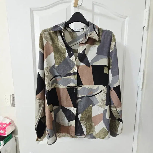 [BUNJANG] Geometric Pattern Long Sleeve Shirt Blouse / 기하학 여성 긴팔 패턴 셔츠  블라우스