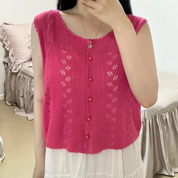 [BUNJANG] Vintage Crochet Knit Vest Sleeveless / 빈티지 크로셰 니트 조끼 민소매