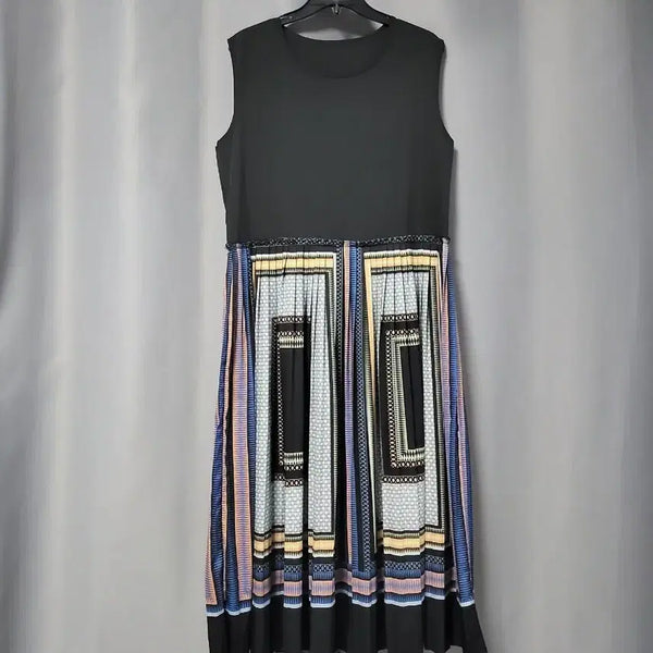 [BUNJANG] Patterned Sleeveless Pleated Dress / 패턴 민소매 플리츠 원피스