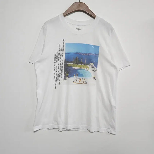 [BUNJANG] Maje Slim Aarons Poolside Stories Printed Short Sleeve T-Shirt / 55~66 maje 마쥬 슬림 아론스 풀사이드 스토리즈 프린팅 반팔티
