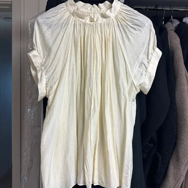 [BUNJANG] Kindersalmon Gathered Silk Blouse Cream / 킨더살몬 실크 gathered half 블라우스