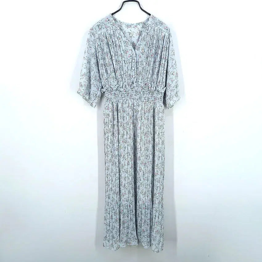 [BUNJANG] Vintage Summer Pleated Chiffon Short Sleeve Dress Sky Blue / 빈티지 여름 플리츠 밴딩 쉬폰 반팔원피스 스카이 (HU46266)