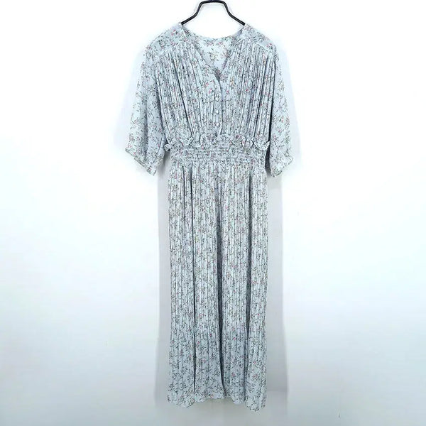 [BUNJANG] Vintage Summer Pleated Chiffon Short Sleeve Dress Sky Blue / 빈티지 여름 플리츠 밴딩 쉬폰 반팔원피스 스카이 (HU46266)