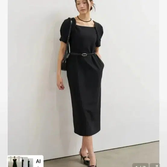 [BUNJANG] Square Neck Puff Short Sleeve Black Dress / 스퀘어넥 퍼프 반팔 블랙 원피스
