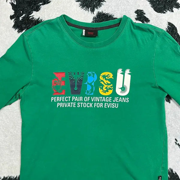 [BUNJANG] Evisu Japan 90s Vintage Graphic Long Sleeve Tee Green / 90s 에비수 재팬 빈티지 프린팅 롱 슬리브 그린