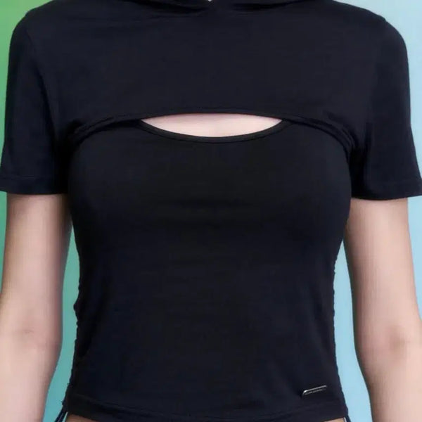 [BUNJANG] ILLICO Cut-out Shirring Hoodie T-shirt / 일리고 컷아웃 셔링 후드티