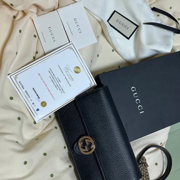 [BUNJANG] Gucci Interlocking Mini Chain Wallet Crossbody Bag Black / 구찌 인터로킹 미니 체인 월렛 크로스백
