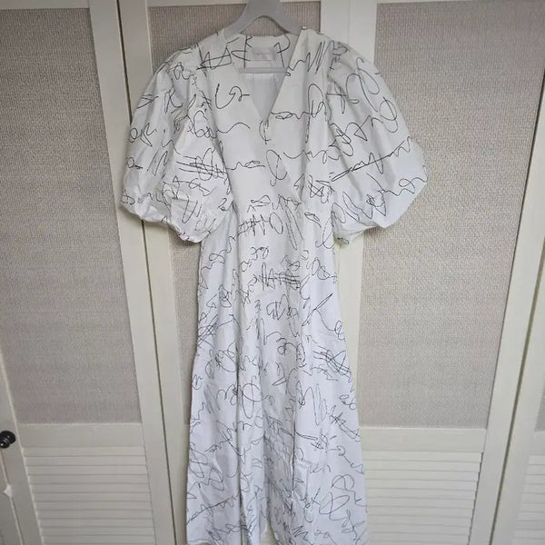 [BUNJANG] Dint Puff Sleeve Long Dress / 딘트 퍼프소매 롱원피스