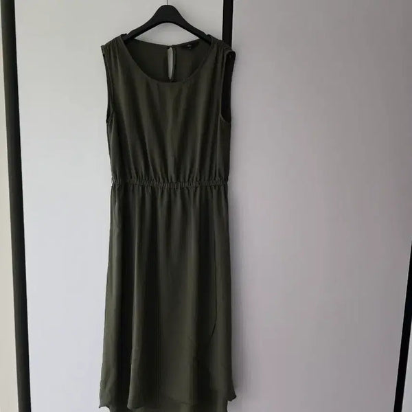 [BUNJANG] Alto Khaki H-Line Asymmetrical Hem Banding Dress / 알토 원피스(실착샷)