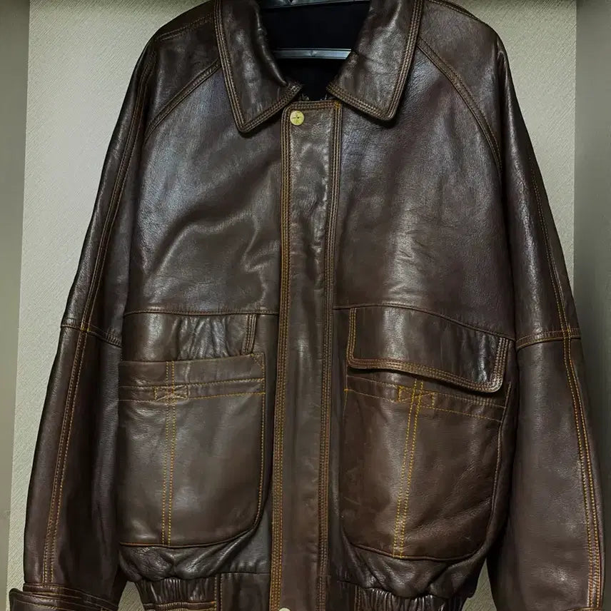 [BUNJANG] Vintage Leather Jacket Bomber - Sun Garden Party / 빈티지 가죽 자켓 봄버 선가든파티 와이즈걸 와걸 코모 코코모리