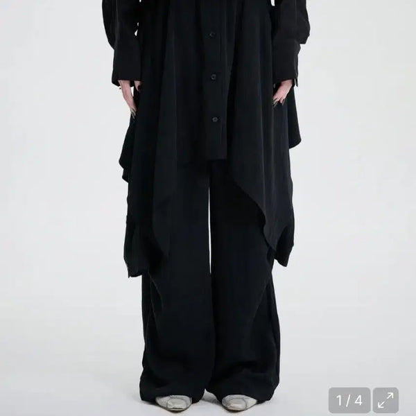 [BUNJANG] Triming Bird Layered Pants Black FREE / 트리밍버드 셔츠 레이어드 팬츠 블랙 FREE