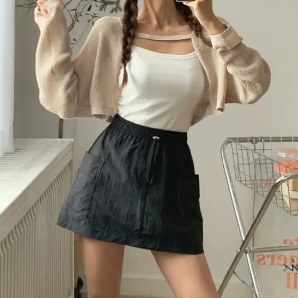 [BUNJANG] Crinkly Fabric Skirt Pants / 바스락 카고 치마바지
