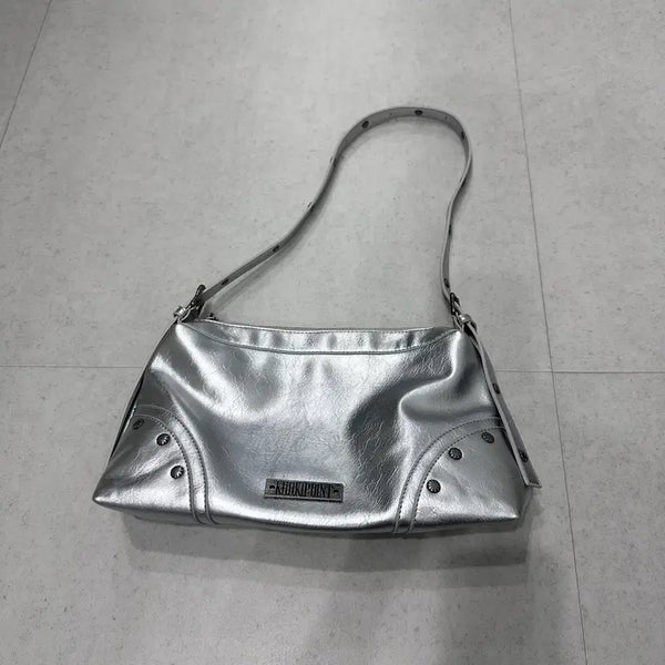 [BUNJANG] Khaki Point Studded Shoulder Bag Silver / 카키포인트 스터드 숄더백 가방 실버