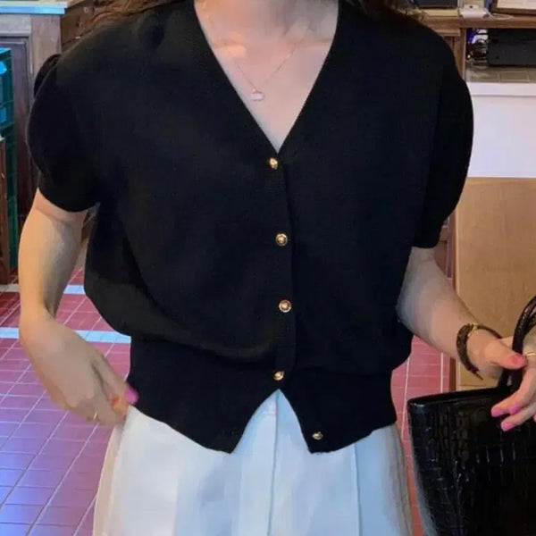 [BUNJANG] Mignonne Short Sleeve Cardigan Black / 미뉴에트 반팔 가디건 블랙