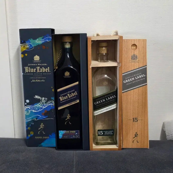 [BUNJANG] Johnnie Walker Blue Label Angel's Envy Edition & Green Label 15 Year Old Empty Bottle Set with Case / 조니워커 블루라벨 앤젤첸 그린라벨 15년 위스키 공병