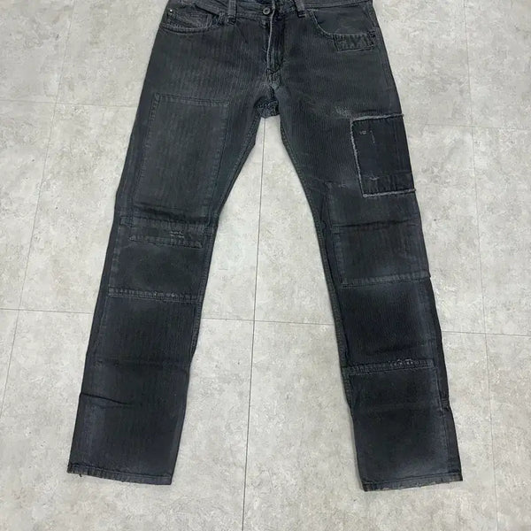 [BUNJANG] Diesel THAVAR Men's Patchwork Black Jeans (Size 34) / (정품) 디젤 disel THAVAR 남성 패치워크 블랙진 34 급처