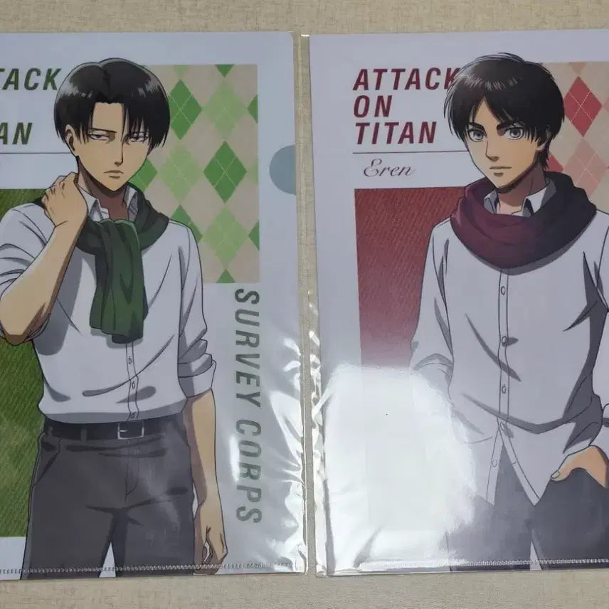 [BUNJANG] Attack on Titan Eren Yeager & Levi Ackerman L-Shaped File Holder (Sealed) / (미개봉) 진격거 에렌 리바이 굿즈 파일 L자홀더