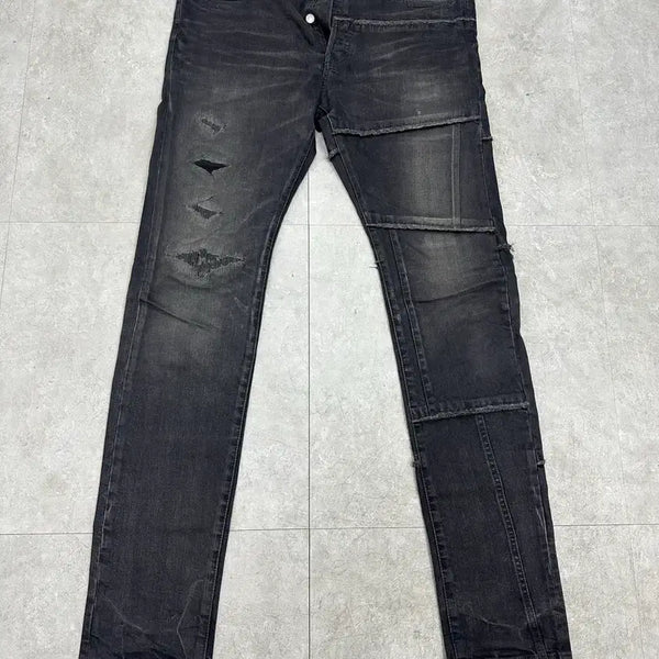 [BUNJANG] Mihara Yasuhiro Black Damaged Patchwork Jeans Size 52 / (정품) 미하라 야스히로 블랙 데미지 패치워크 청바지 52사이즈 급처