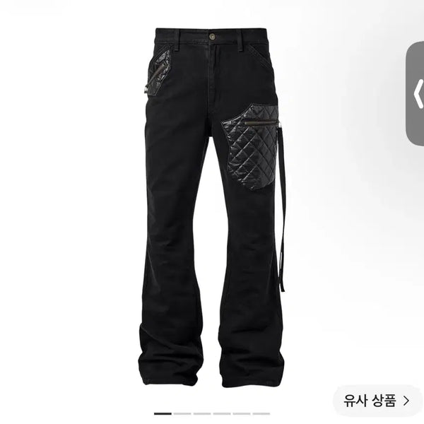 [BUNJANG] Emos Tance Club Leather Patch Flared Jeans V2 Black / [1Size] 에모스탠스클럽 레더 패치 플레어드 진 V2 블랙