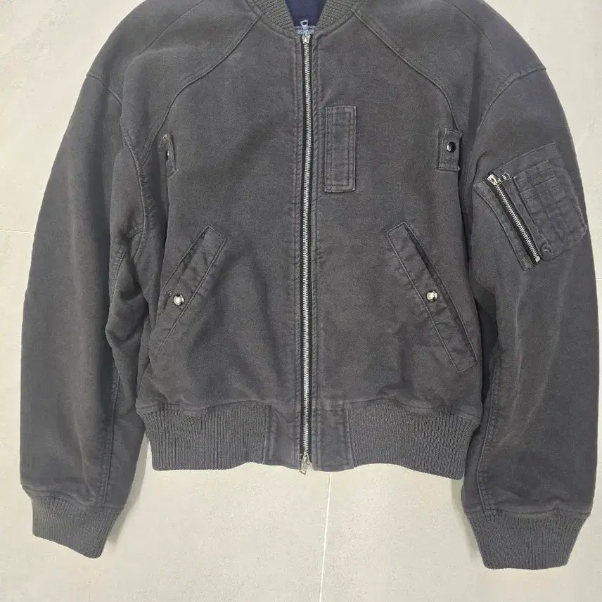 [BUNJANG] Poker Face Moleskin MA-1 Jacket - Grey / 포커페이스 몰스킨 ma-1 자켓 그레이