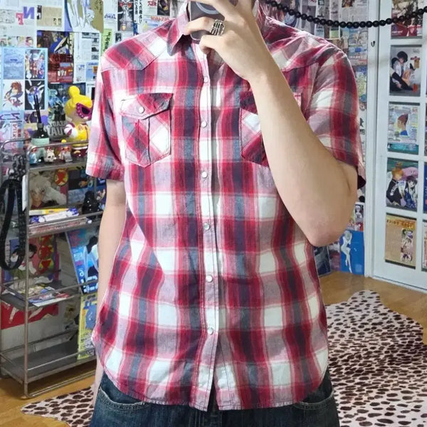[BUNJANG] Dickies Red Check Western Short Sleeve Shirt / 디키즈 레드 체크 웨스턴 반팔 셔츠