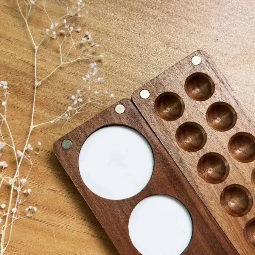 [BUNJANG] Walnut Wood Paint Palette - 12 Color Watercolor/Oil / 물감 파레트-월넛 나무 팔레트 미술 수채 분장용