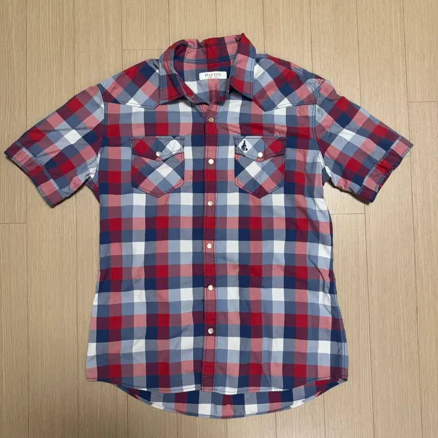[BUNJANG] Beanpole Check Western Short Sleeve Shirt / 빈폴 체크 웨스턴 반팔 셔츠