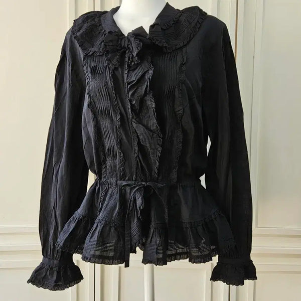 [BUNJANG] INGEBORG Black Frill Pintuck Blouse / INGEBORG(잉게보르그) 블랙 프릴 핀턱 블라우스