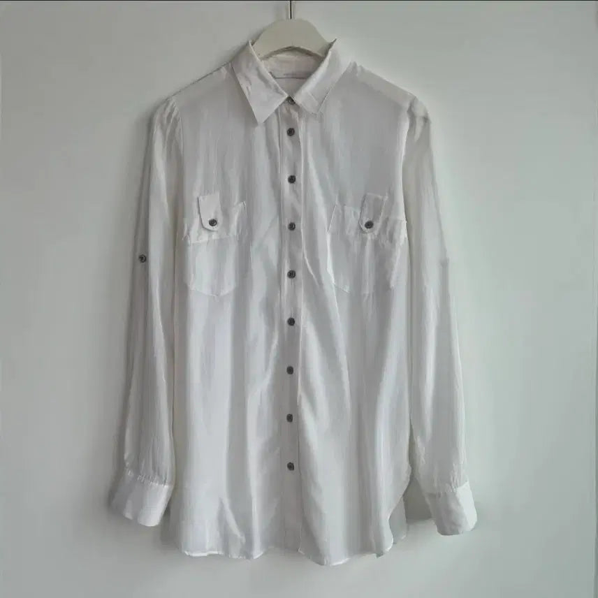 [BUNJANG] She's Miss White Shirt Polyester Lyocell Blend Size 66 / 쉬즈미스 포켓 화이트 셔츠 66