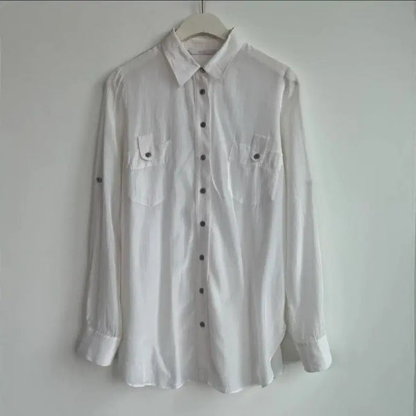 [BUNJANG] She's Miss White Shirt Polyester Lyocell Blend Size 66 / 쉬즈미스 포켓 화이트 셔츠 66