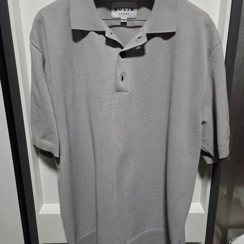 [BUNJANG] Solid Homme 25SS Blue-Gray Knit Short-Sleeve Polo Shirt / 솔리드옴므 블루그레이 반팔 카라티 25ss