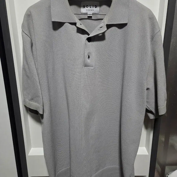 [BUNJANG] Solid Homme 25SS Blue-Gray Knit Short-Sleeve Polo Shirt / 솔리드옴므 블루그레이 반팔 카라티 25ss