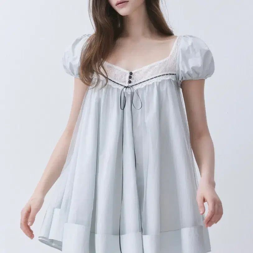 [BUNJANG] Thetis Laceveil Empire Mini Dress - Mint / 더티스 레이스빌 엠파이어 미니 드레스 민트
