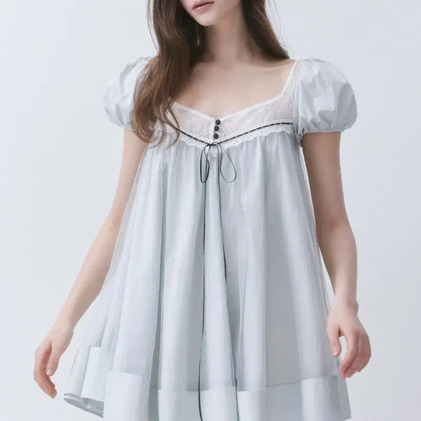 [BUNJANG] Thetis Laceveil Empire Mini Dress - Mint / 더티스 레이스빌 엠파이어 미니 드레스 민트