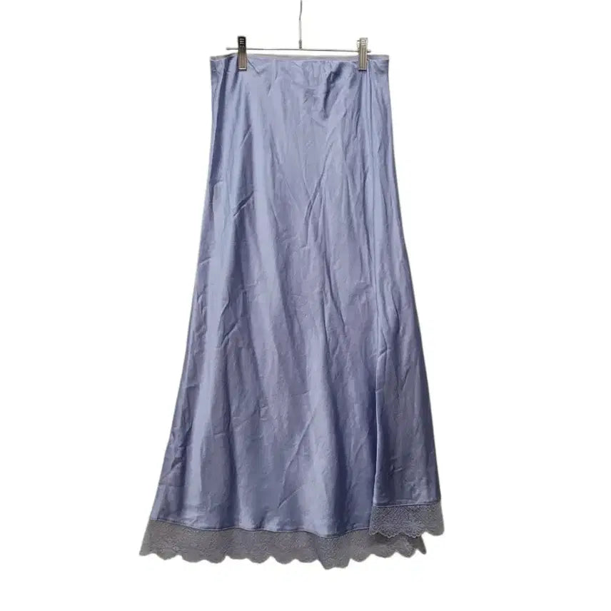 [BUNJANG] Satin Side Slit Lace Hem Long Skirt / 새틴 옆 트임 끝단 레이스 롱 스커트 섹시하고 부드러운 느낌이며수려하고 아름다운 제품