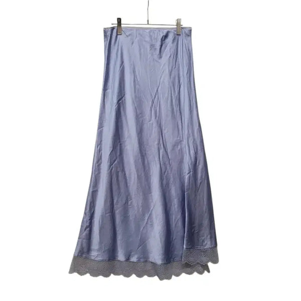 [BUNJANG] Satin Side Slit Lace Hem Long Skirt / 새틴 옆 트임 끝단 레이스 롱 스커트 섹시하고 부드러운 느낌이며수려하고 아름다운 제품