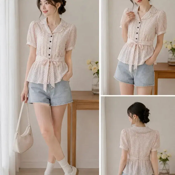 [BUNJANG] Mind Bridge Dot Lace Blouse Size 55 / 마인드브릿지 도트 무늬 레이스 블라우스 55